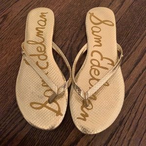 Sam Edelman gold flip flops